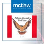 Graphic of mctlaw Indian Law Practice Group logo and the Alabama Quassarte Tribal Town insignia