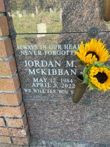 Photo of Jordan McKibban's grave stone