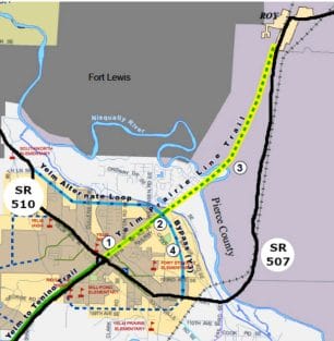 Map of Yelm Prairie Line Trail Extension 