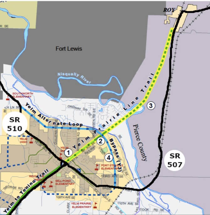 Map of Yelm Prairie Line Trail Extension 